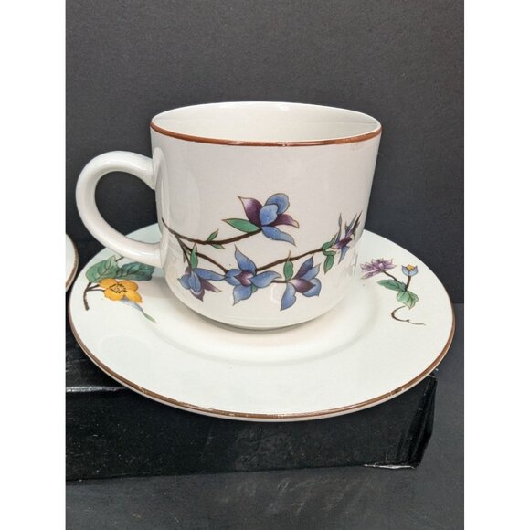 Woodhill by Citation Floral Design Flat Coffee Cup and Saucer Set of 2 - Picture 8 of 11